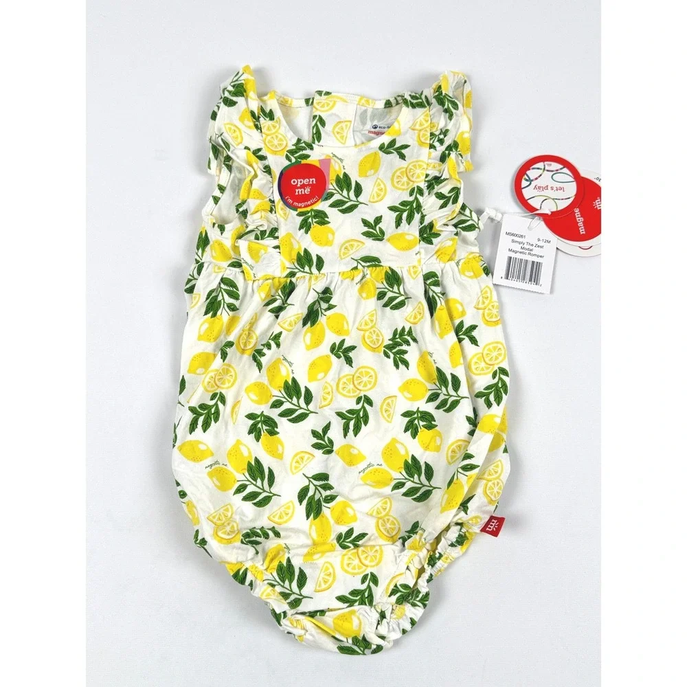 Magnetic Me Simply The Zest Modal Magnetic Romper White Yellow 9-12M